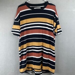 ZANEROBE Striped T Shirt Black White Rust Gold Casual Tee Men M Retro Streetwear